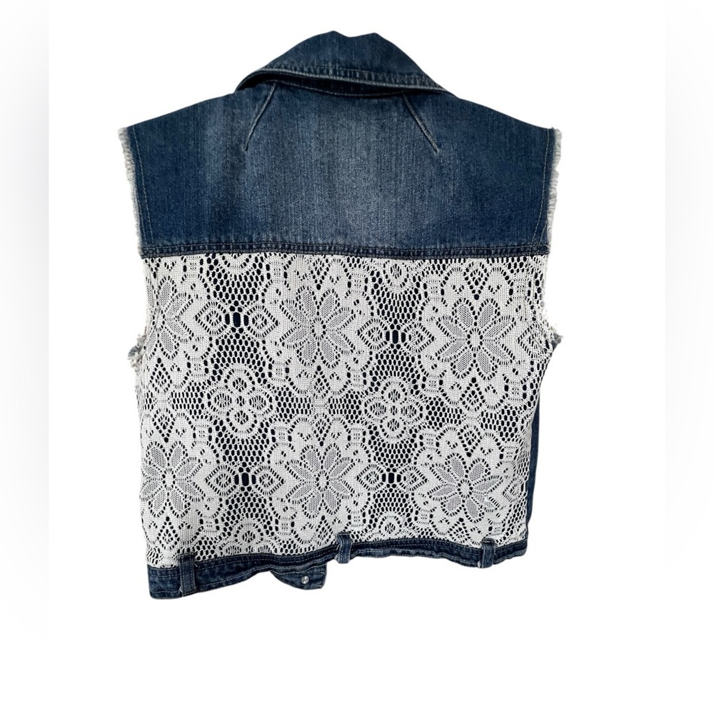 Highway Stylish Blue Denim Vest with Cream Color Embroidered Back - Picture 3 of 3